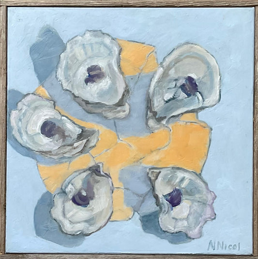 Paintings - Oyster Shells on a Cracked Plate